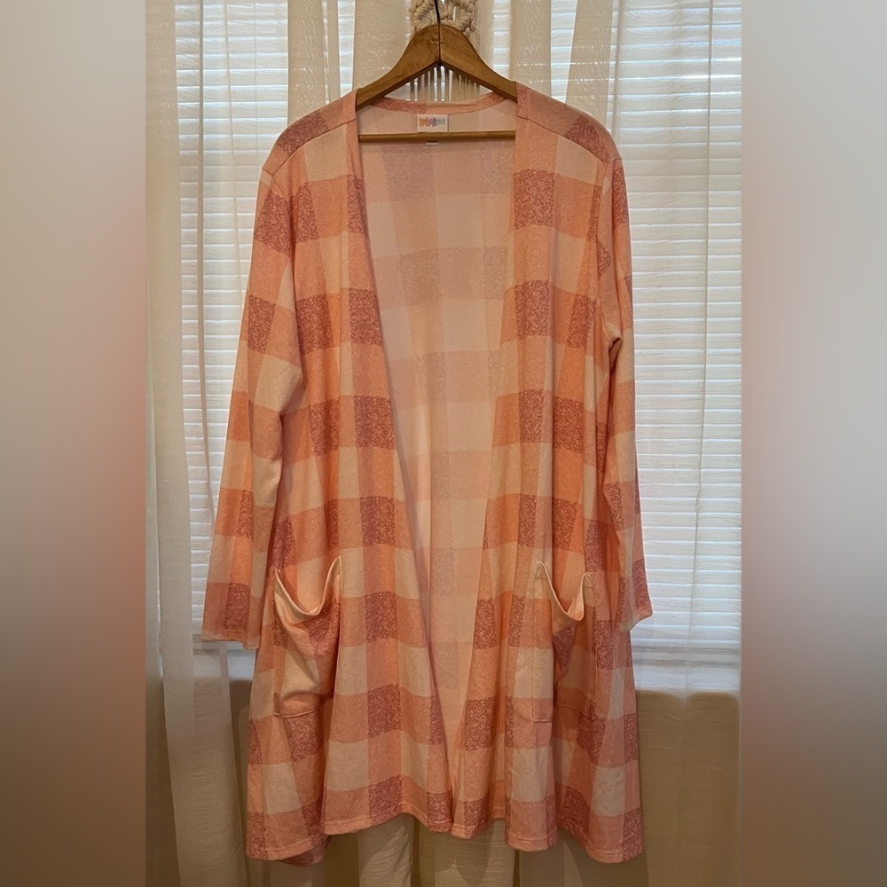 Lularoe Pink Off White Plaid Caroline Cardigan XL - Picture 7 of 7
